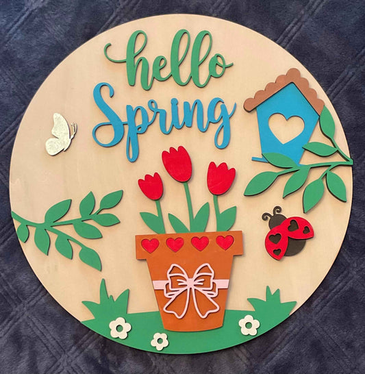 Lady bug Hello spring sign